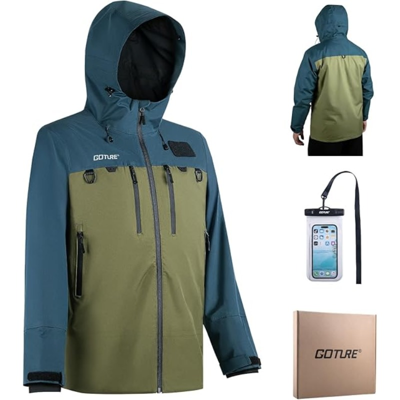 Fishing Jacket Waterproof - Goture フィッシングウェーディングジャケット 通気性のある防水フィッシングレインジャケット 電話用ドライバッグ付き メンズ レディース